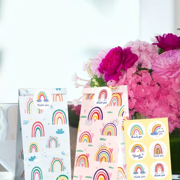 10 Uds. Bolsas de papel con tema de arcoíris, para galletas, bolsa de regalo, bolsas de recuerdo para celebraciones