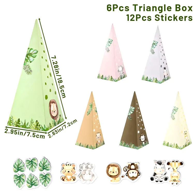 Cajas de dulces de animales de la selva, decoración de fiesta de cumpleaños de Safari en la jungla, caja de embalaje de regalo para niños, caja de regalos para Baby Shower salvaje - Imagen 6