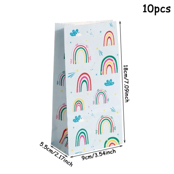 10 Uds. Bolsas de papel con tema de arcoíris, para galletas, bolsa de regalo, bolsas de recuerdo para celebraciones