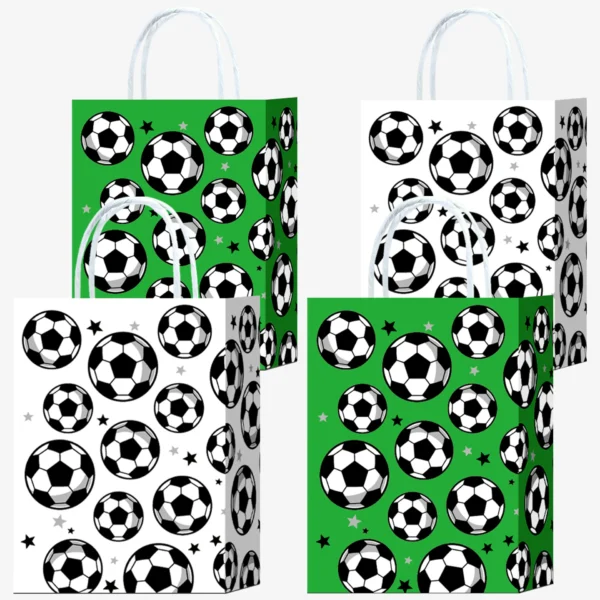 Bolsas de papel con la temática de fútbol de con asas, bolsas de recuerdo de celebraciones, cumpleaños para chuches, detalles y  decoración deportiva