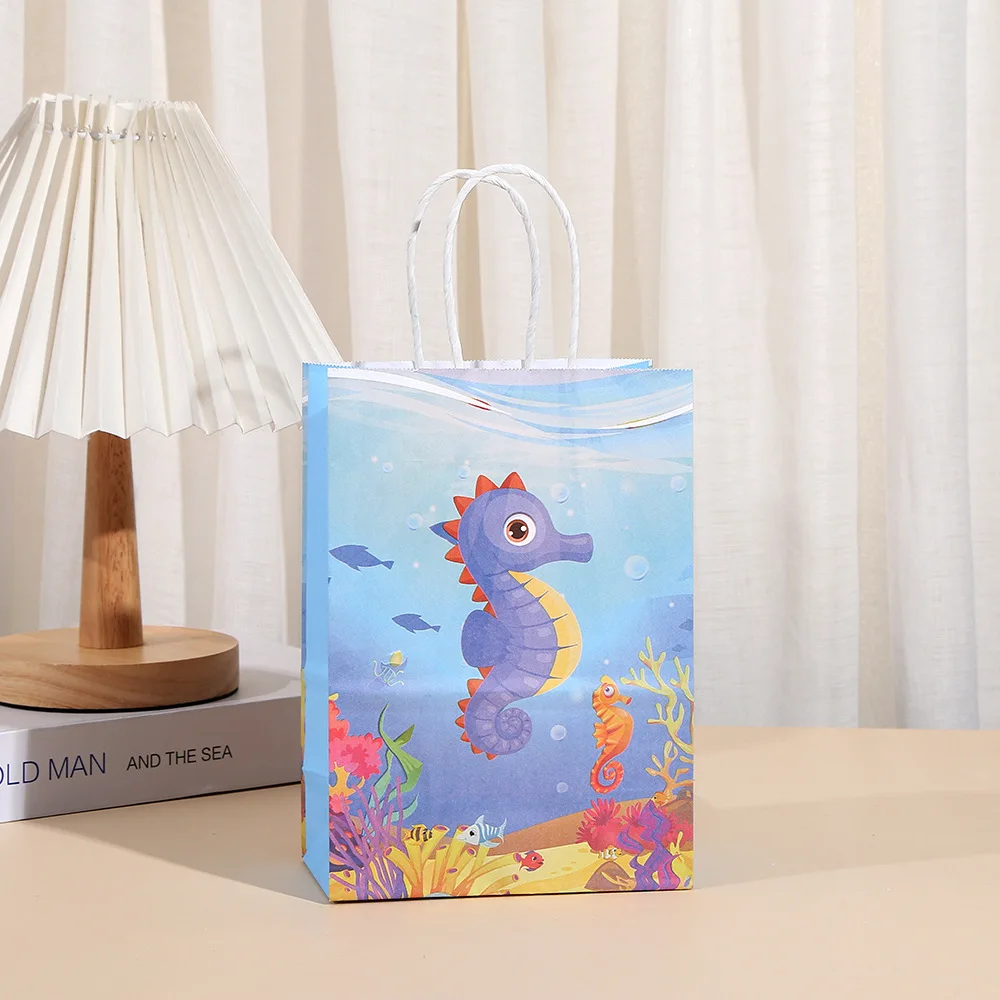 Bolsas de papel de regalo de papel con tematica de océano, de concha de sirena para decoraciones de cumpleaños, para detalles, galletas y dulces 6 uds. - Imagen 9