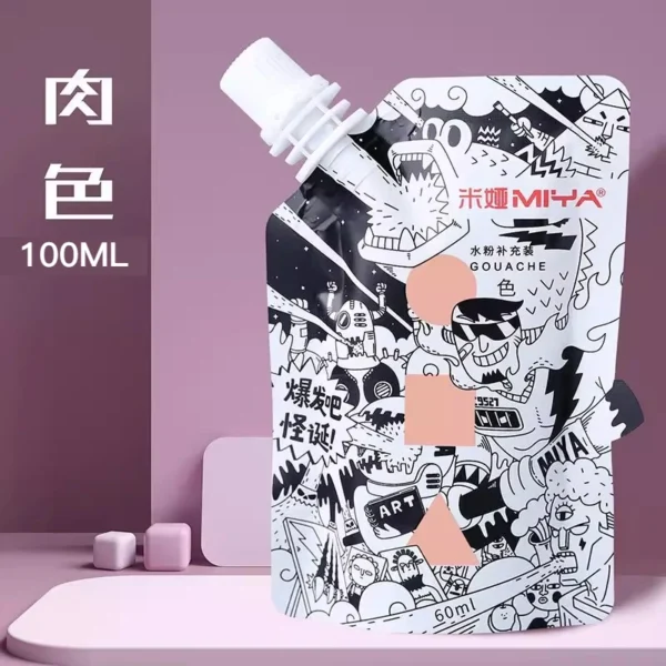 Pintura Gouache MIYA, paquete de recarga multicolor en bolsas de 100ml, pintura Gouache para estudiantes de arte, pintura Gouache resistente a la decoloración del color