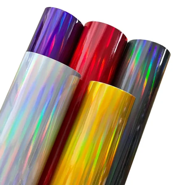 Vinilo cromado holográfico brillante, rollo de acabado arcoíris, adhesivo DIY