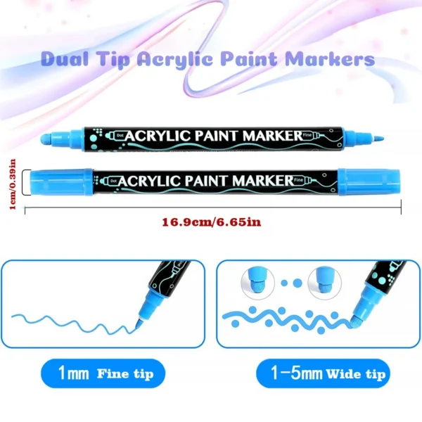 Rotuladores de pintura acrílica de doble punta, 12/24/36/48 colores, para lienzo de madera, pintura de roca, superficies de cerámica de vidrio, manualidades DIY