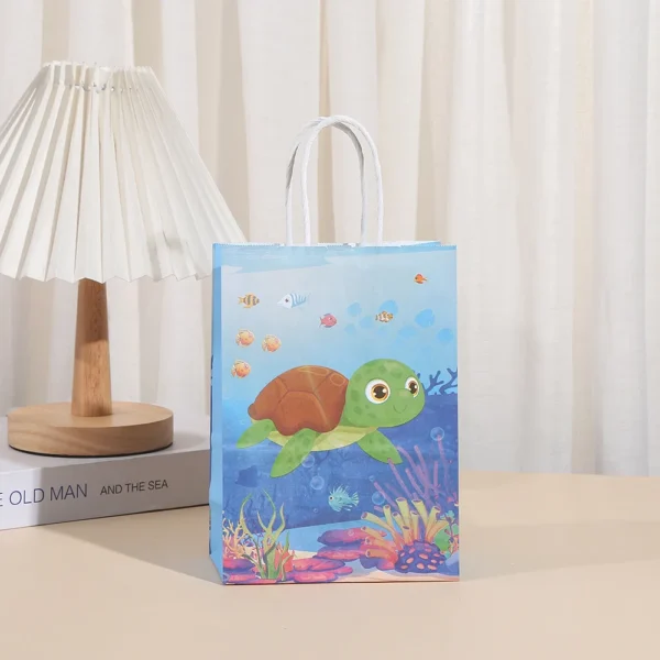 Bolsas de papel de regalo de papel con tematica de océano, de concha de sirena para decoraciones de cumpleaños, para detalles, galletas y dulces 6 uds.