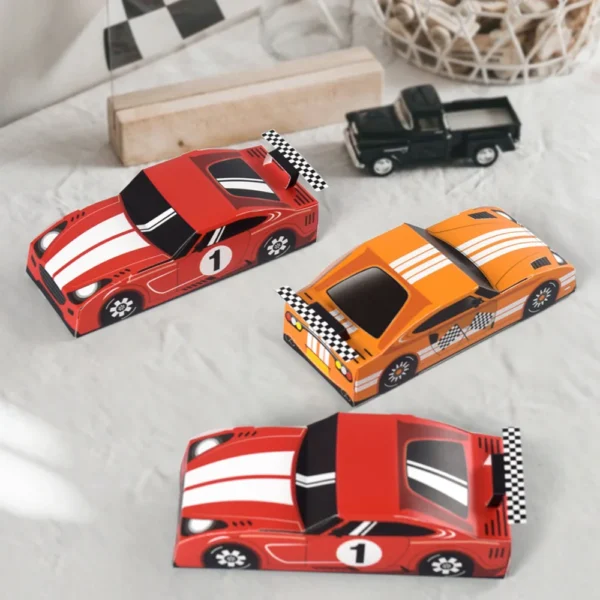 Caja de cartón y papel con diseño de coche de carreras, caja original de embalaje para regalos, 10/20 piezas