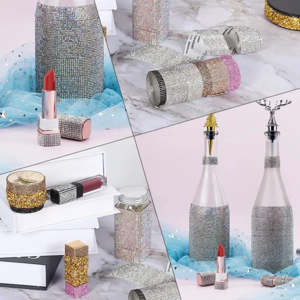 Cinta autoadhesiva de diamantes de imitación de cristal, pegatina de diamantes de imitación con purpurina para decoraciones y manualidades DIY