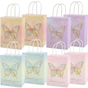Bolsas de regalo de papel con temática de mariposa, bolsa de papel Kraft con asas para detalles, bodas, Día de la madre, cumpleaños de niñas, baby sohwers y celebraciones