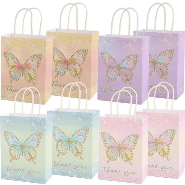 Bolsas de regalo de papel con temática de mariposa, bolsa de papel Kraft con asas para detalles, bodas, Día de la madre, cumpleaños de niñas, baby sohwers y celebraciones