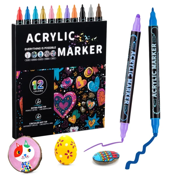 Rotuladores de pintura acrílica de doble punta, 12/24/36/48 colores, para lienzo de madera, pintura de roca, superficies de cerámica de vidrio, manualidades DIY