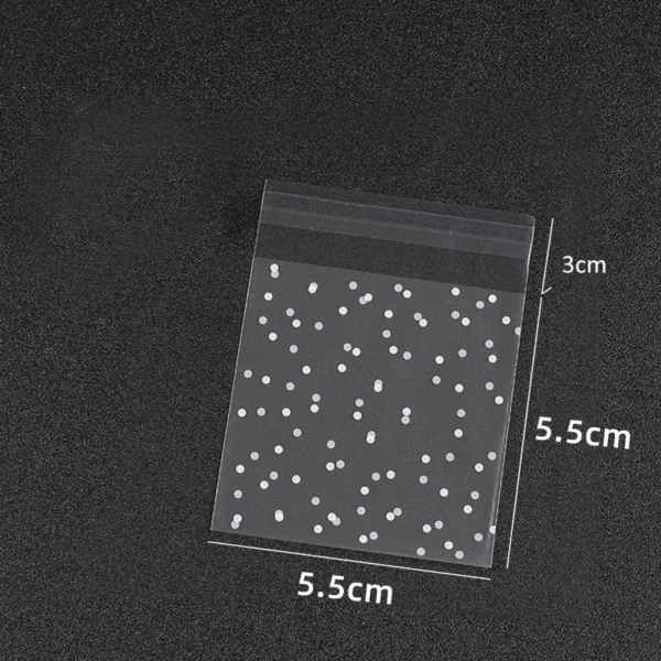 Bolsas de plástico transparente de celofán, autoadhesivas de lunares blancos