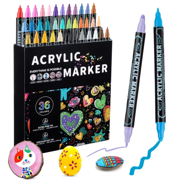 Rotuladores de pintura acrílica de doble punta, 12/24/36/48 colores, para lienzo de madera, pintura de roca, superficies de cerámica de vidrio, manualidades DIY