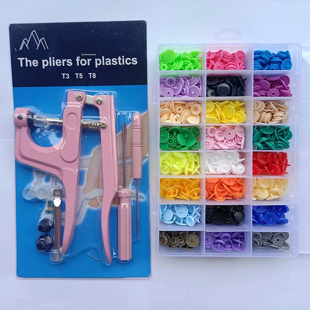 Juegos T5 broches de resina en forma de U, alicates de sujeción, Kit de botones y broches, botones de tela, herramienta de costura y manualidades DIY. 80/150/240/360 - Imagen 3