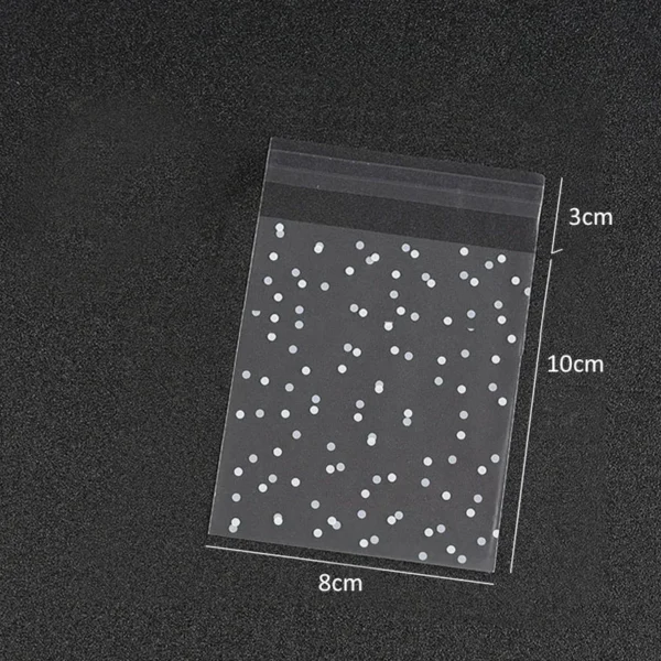 Bolsas de plástico transparente de celofán, autoadhesivas de lunares blancos