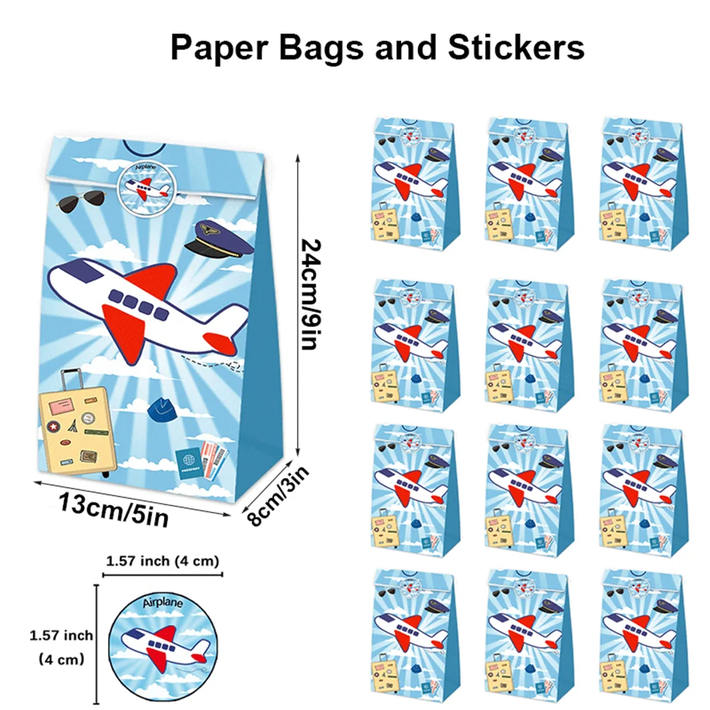 Bolsas de regalo de avión , bolsa de papel Kraft con pegatinas, tematica de aventura de aviador, 12 Uds. - Imagen 8