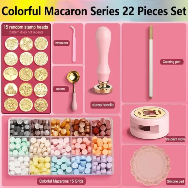 Juego de sellos de cera/lacre, Kit de cera de colores lacados
