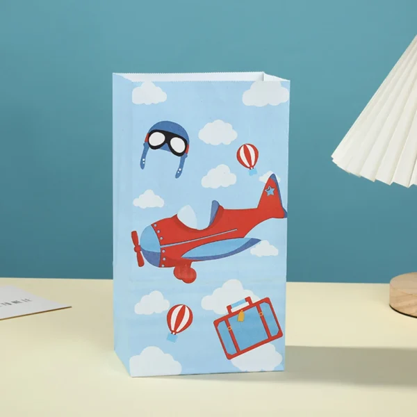 Bolsas de regalo de avión , bolsa de papel Kraft con pegatinas, tematica de aventura de aviador, 12 Uds.