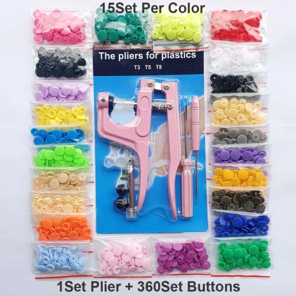 Juegos T5 broches de resina en forma de U, alicates de sujeción, Kit de botones y broches, botones de tela, herramienta de costura y manualidades DIY. 80/150/240/360