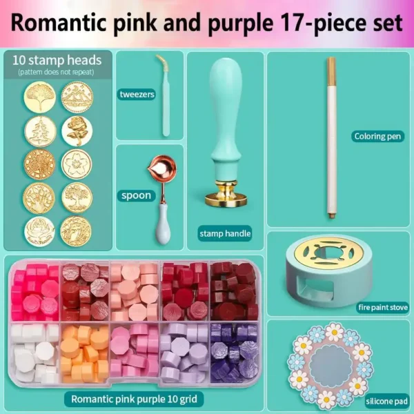 Juego de sellos de cera/lacre, Kit de cera de colores lacados