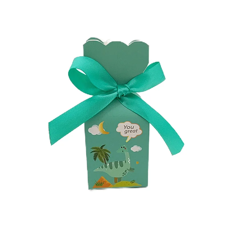 Caja de dulces de dibujos animados de dinosaurio, jarrón de cola de pez, caja de regalo, bolsas de embalaje para bebé con cinta, decoración para fiesta de boda y cumpleaños, 10 Uds. - Imagen 7