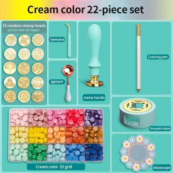 Juego de sellos de cera/lacre, Kit de cera de colores lacados