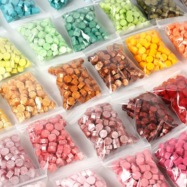 Perlas de cera para sellos, lacre de cera retro dorado para sellos para tarjetas, 100 piezas