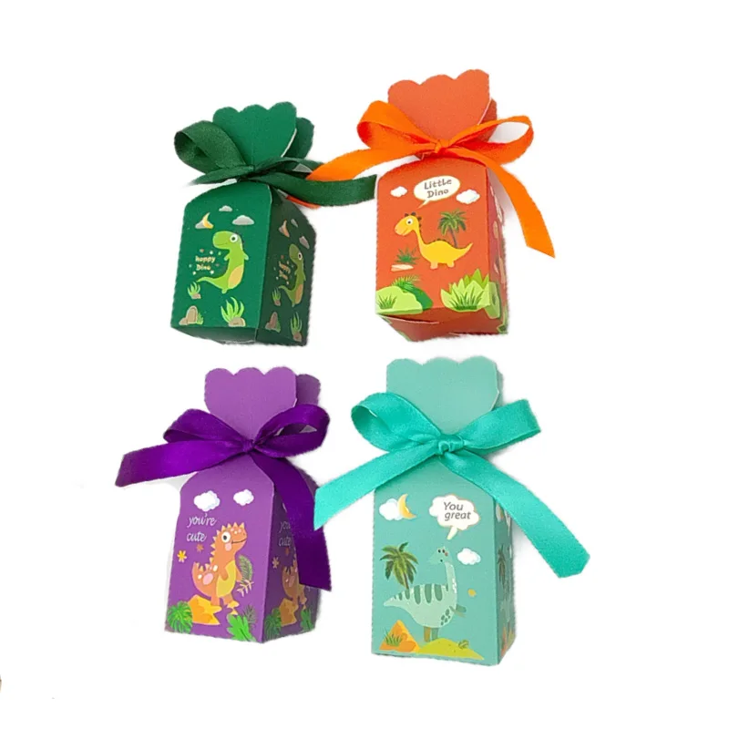 Caja de dulces de dibujos animados de dinosaurio, jarrón de cola de pez, caja de regalo, bolsas de embalaje para bebé con cinta, decoración para fiesta de boda y cumpleaños, 10 Uds. - Imagen 5
