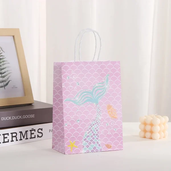 Bolsas de papel de regalo de papel con tematica de océano, de concha de sirena para decoraciones de cumpleaños, para detalles, galletas y dulces 6 uds.