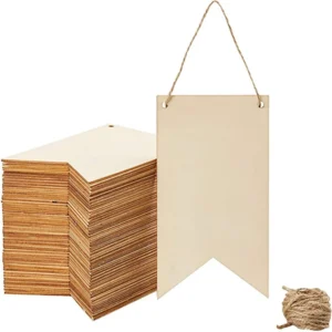 Pieza de madera en forma de banderin sin pintar, pieza de madera sin terminar, hecho a mano, manualidades DIY para decoración de fiesta de cumpleaños, banderín de madera para colgar, 10 Uds.