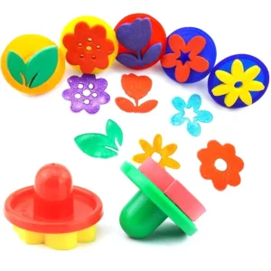 Juego de 6 unidades de sellos de esponja para pintura con forma de hojas y flores con pomo tipo sello, sellos artesanales para pintura decorativa, Graffiti artístico manualidades para niños DIY