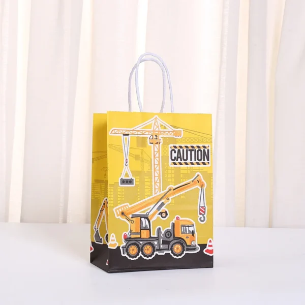 Bolsa de papel para regalos y embalaje con tema de vehículo de ingeniería excavadora, bolsas para galletas y dulces para niños