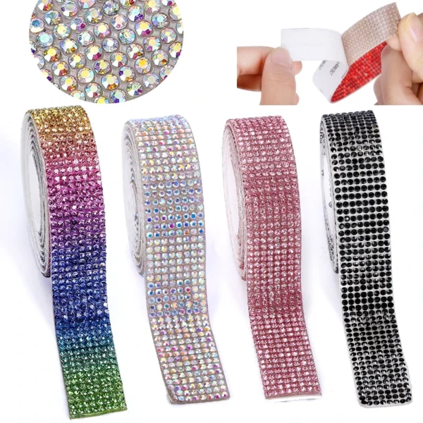 Cinta autoadhesiva de diamantes de imitación de cristal, pegatina de diamantes de imitación con purpurina para decoraciones y manualidades DIY