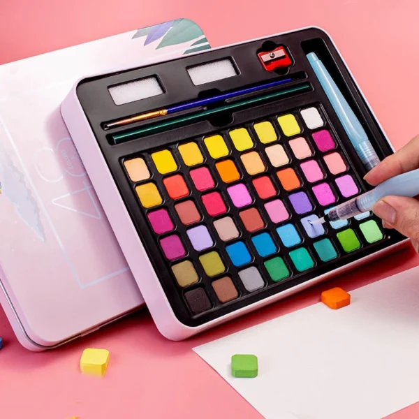 Pinturas de acuarela de 48 colores, con pincel y kit de dibujo de papel, suministros de arte para artistas principiantes