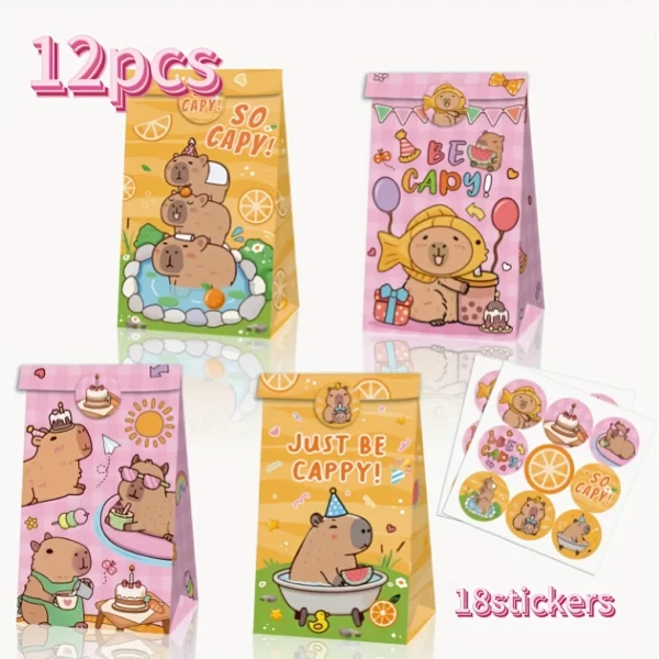 Bolsas de papel de regalo con temática de capibara 12/24/48 Uds.
