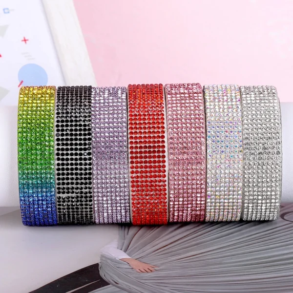 Cinta autoadhesiva de diamantes de imitación de cristal, pegatina de diamantes de imitación con purpurina para decoraciones y manualidades DIY