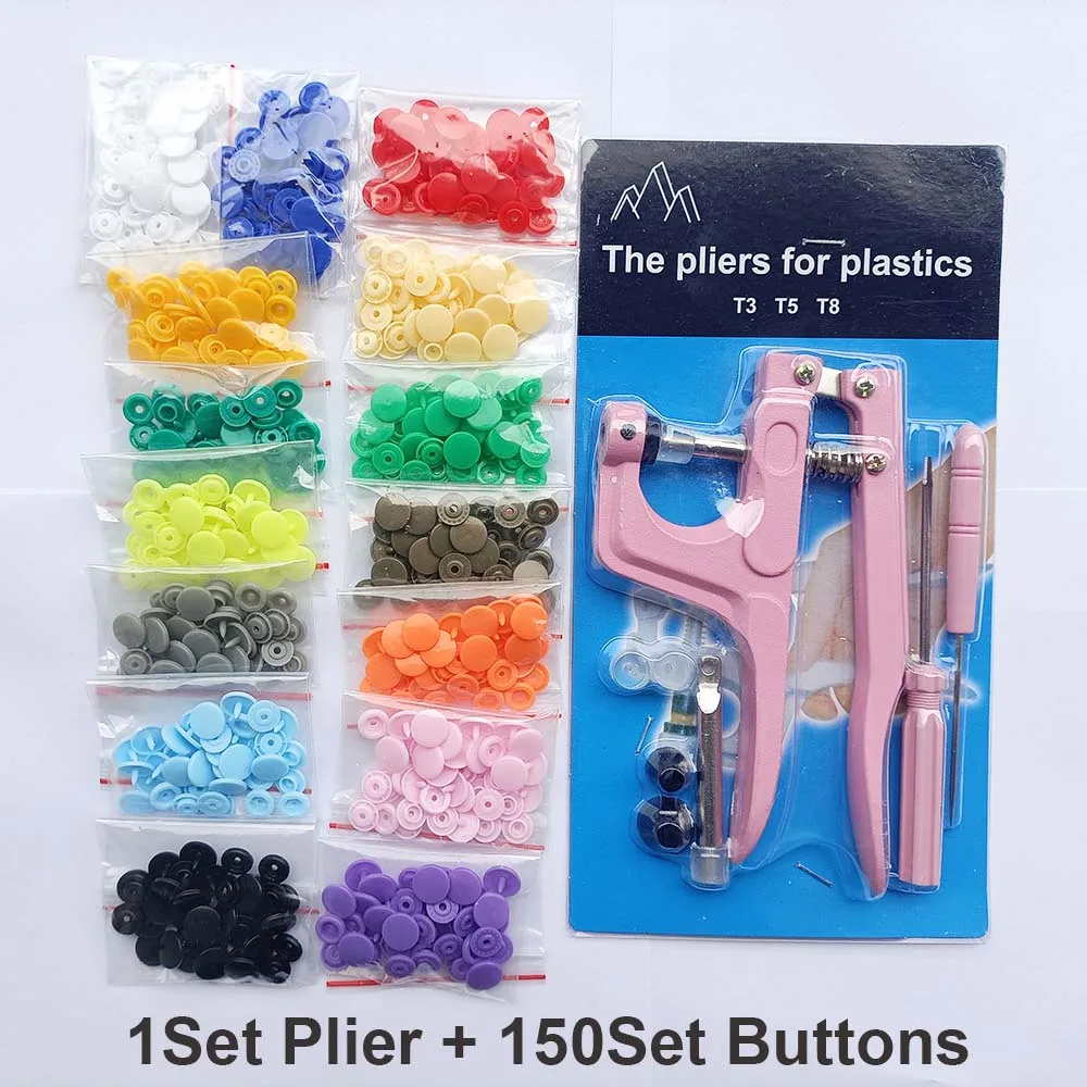 Juegos T5 broches de resina en forma de U, alicates de sujeción, Kit de botones y broches, botones de tela, herramienta de costura y manualidades DIY. 80/150/240/360 - Imagen 22