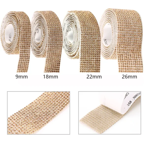 Cinta autoadhesiva de diamantes de imitación de cristal, pegatina de diamantes de imitación con purpurina para decoraciones y manualidades DIY