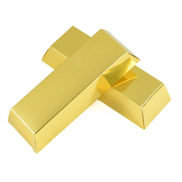 Caja de papel dorado en forma de lingote de oro