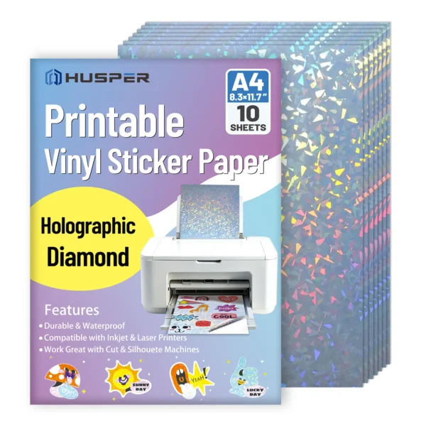 Papel adhesivo de vinilo / Papel de stickers, imprimible con efecto holográfico de diamantes formato A4 (8,3 × 11,7 pulgadas)