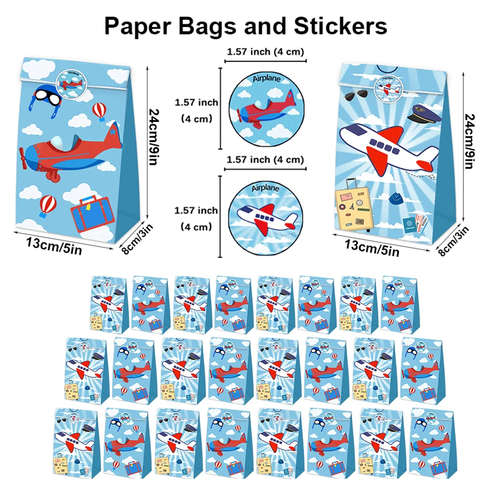 Bolsas de regalo de avión , bolsa de papel Kraft con pegatinas, tematica de aventura de aviador, 12 Uds. - Imagen 6