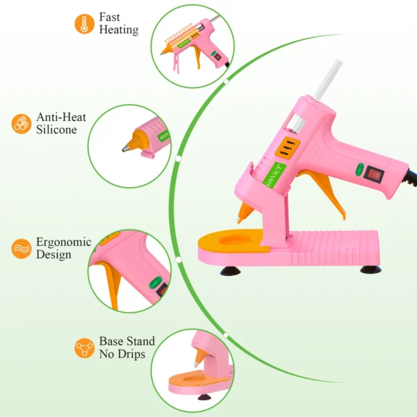 Kit de pistola de pegamento caliente color rosa con soporte de ventosa, alfombrilla de silicona antiadherente, punta fina + 30 barras de pegamento, Mini pistola de pegamento para bricolaje, proyectos de artesania, manualidades DIY