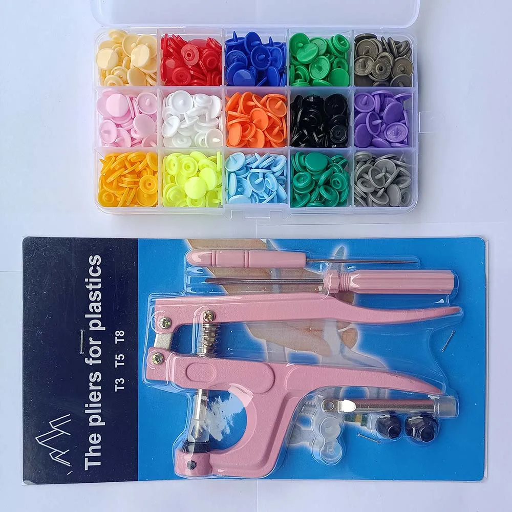Juegos T5 broches de resina en forma de U, alicates de sujeción, Kit de botones y broches, botones de tela, herramienta de costura y manualidades DIY. 80/150/240/360 - Imagen 2