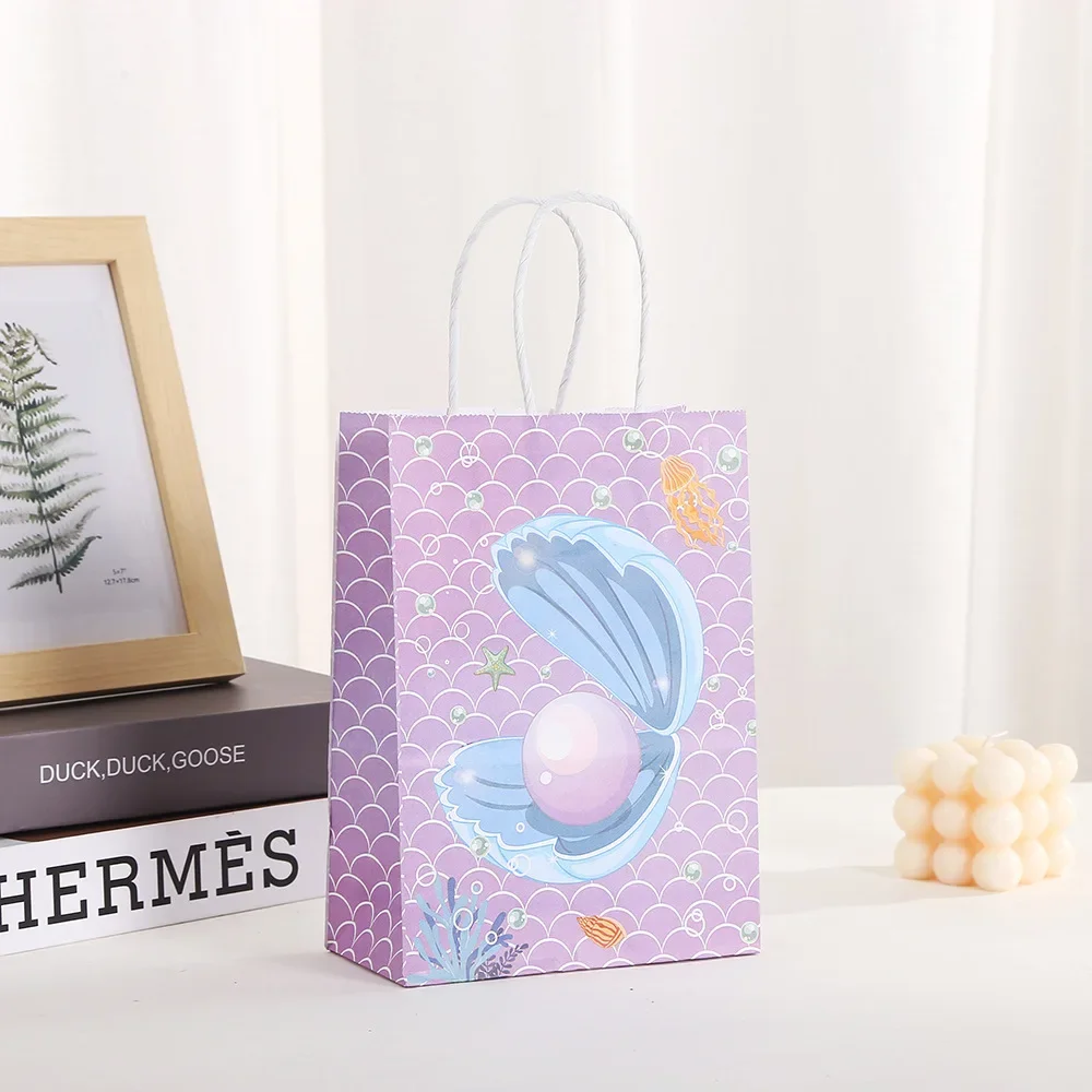 Bolsas de papel de regalo de papel con tematica de océano, de concha de sirena para decoraciones de cumpleaños, para detalles, galletas y dulces 6 uds. - Imagen 2