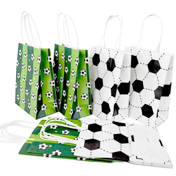 Bolsas de papel con la temática de fútbol de con asas, bolsas de recuerdo de celebraciones, cumpleaños para chuches, detalles y  decoración deportiva