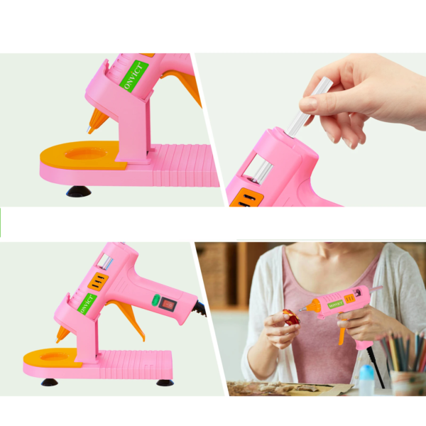 Kit de pistola de pegamento caliente color rosa con soporte de ventosa, alfombrilla de silicona antiadherente, punta fina + 30 barras de pegamento, Mini pistola de pegamento para bricolaje, proyectos de artesania, manualidades DIY
