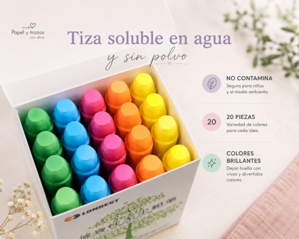 Tizas Disolubles en Agua 20 Piezas de colores brillantes Para Niños Con Carcasa Protectora De Plástico para facil manipulación