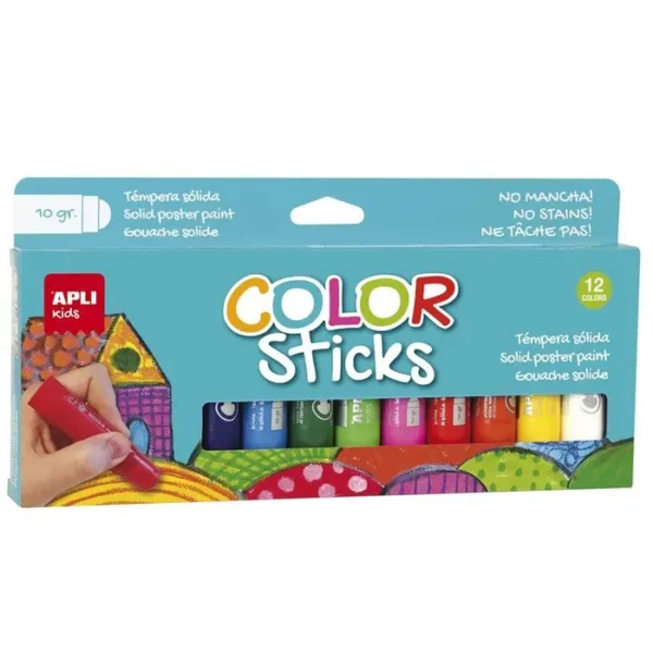 APLI TEMPERAS COLOR STICKS 10 G 12 UNIDADES TEMPERAS SOLIDAS 13x27x2 Cms.