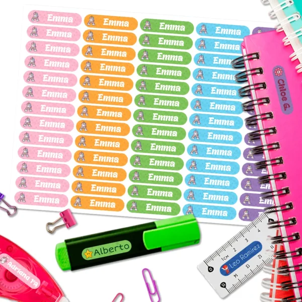Etiquetas adhesivas personalizadas 50x12 mm (65 uds), para colegio, guardería, uso diario