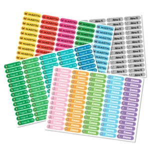 Etiquetas adhesivas personalizadas 50x12 mm (65 uds), para colegio, guardería, uso diario