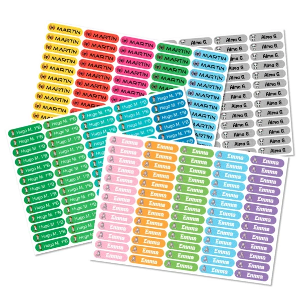 Etiquetas adhesivas personalizadas 50x12 mm (65 uds), para colegio, guardería, uso diario